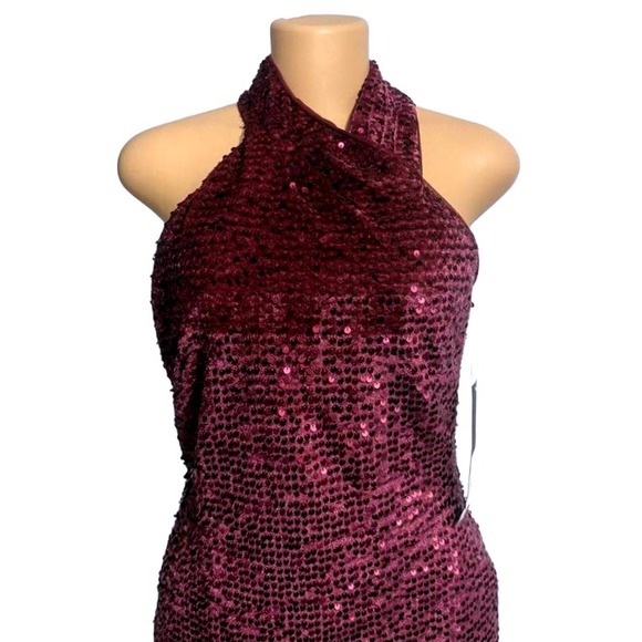 Rachel Roy Women's Burgundy Sequin Halter Mini Dress Size M - Picture 2 of 5